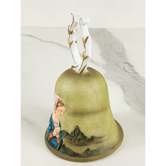 Bisque Praying Madonna Bell 5 3/4" Porcelain 1979 Hand Painted Roman Mexico - Picture 4 of 14